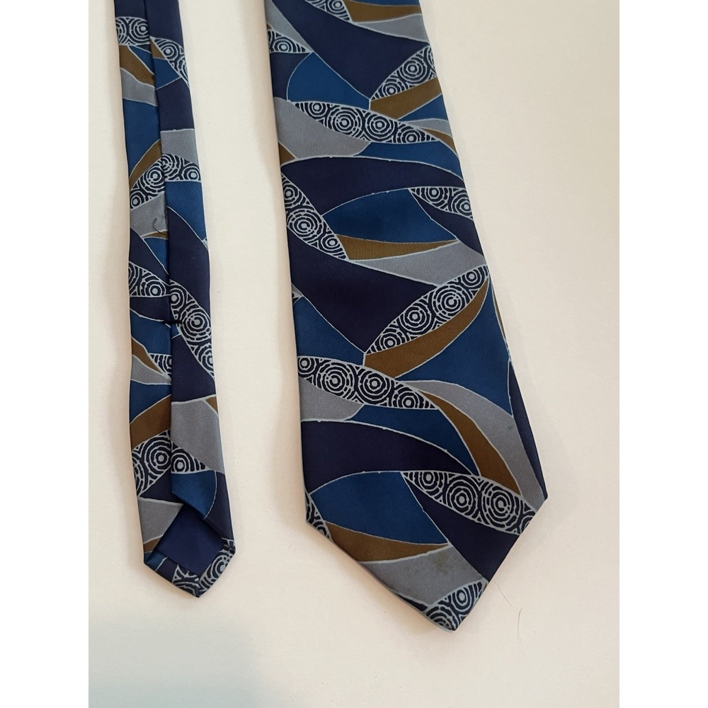 Perry Ellis Portfolio Silk‎ Tie Geometric Surfboard Italy Blue Tan